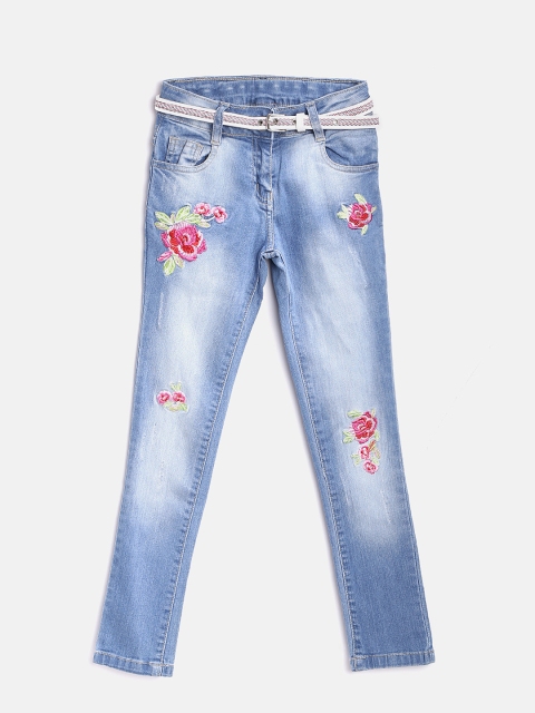 

Tiny Girl Blue Regular Fit Mid-Rise Low Distress Stretchable Jeans