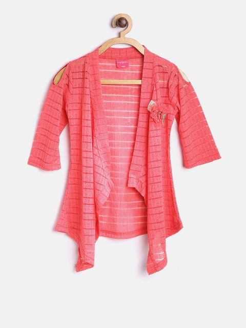 

Tiny Girl Coral Pink Self-Design Open Front Shrug
