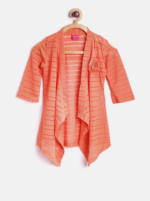 

Tiny Girl Orange Self-Design Open Front Shrug