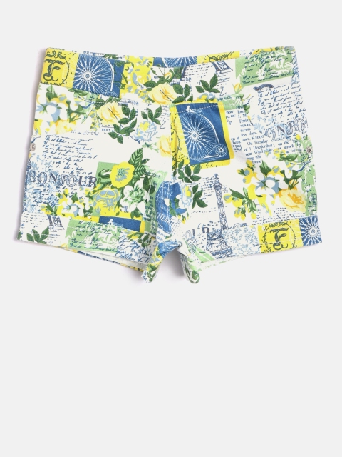 

Tiny Girl White & Yellow Printed Regular Fit Regular Shorts