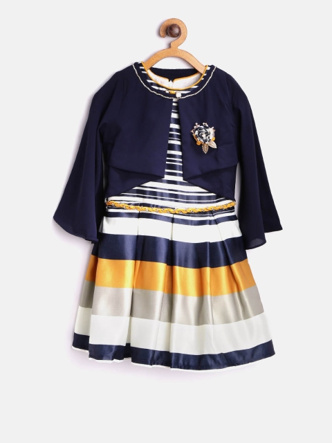 

Tiny Girl Girls Navy Blue Striped Fit & Flare Dress with Shrug