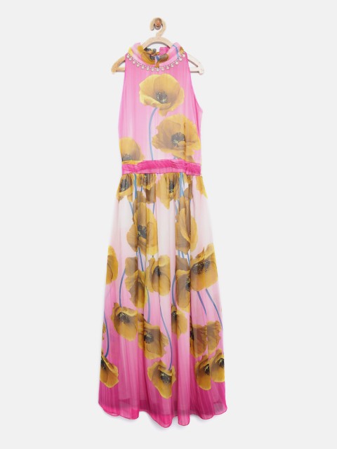 

Tiny Girl Pink & Mustard Yellow Printed Maxi Dress