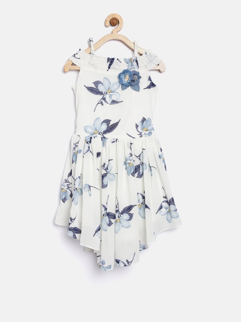 

Tiny Girl Off-White & Blue Floral Print Fit & Flare Dress