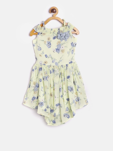 

Tiny Girl Yellow & Blue Floral Print Fit & Flare Dress