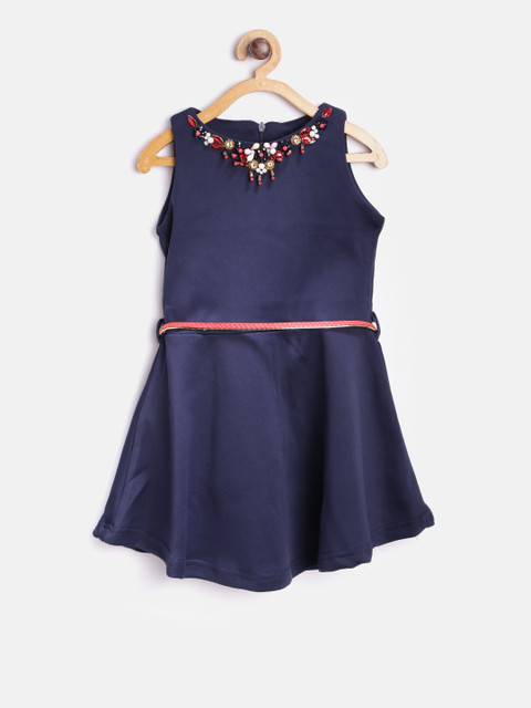 

Tiny Girl Navy Blue Solid Fit & Flare Dress