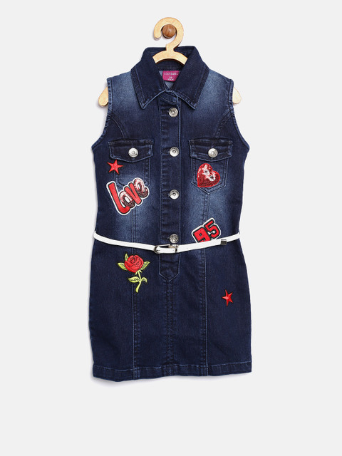 

Tiny Girl Navy Blue Washed Denim Sheath Dress