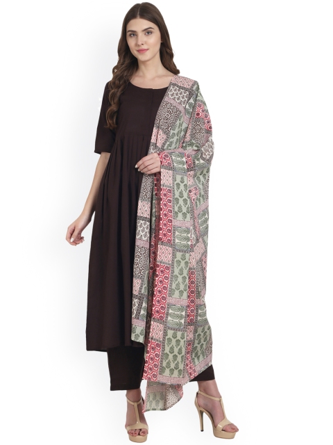 

Nayo Women Coffee Brown & Solid Kurta With Palazzos & Dupatta