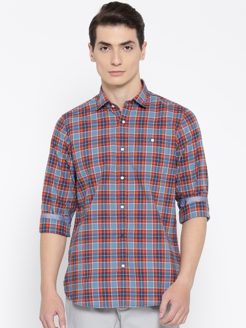 

Blackberrys Men Blue & Orange Slim Fit Checked Casual Shirt