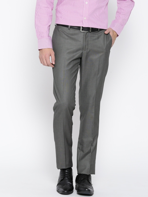 

Blackberrys Men Grey Sharp Tapered Fit Solid Formal Trousers