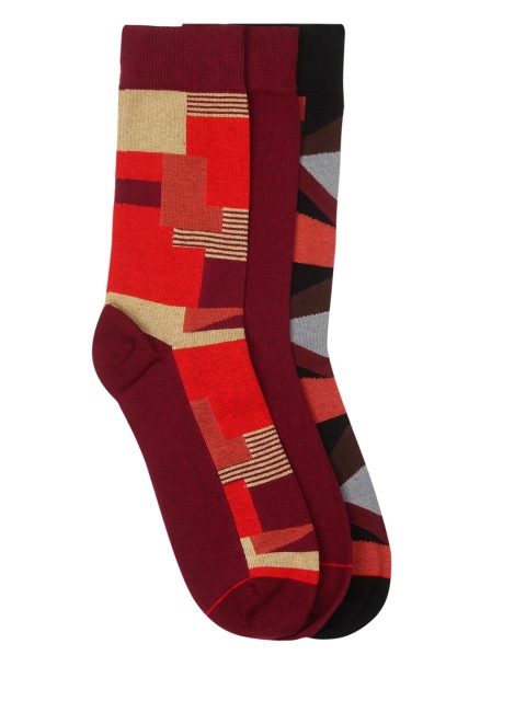 

Soxytoes Men Set of 3 Printed Socks, Maroon