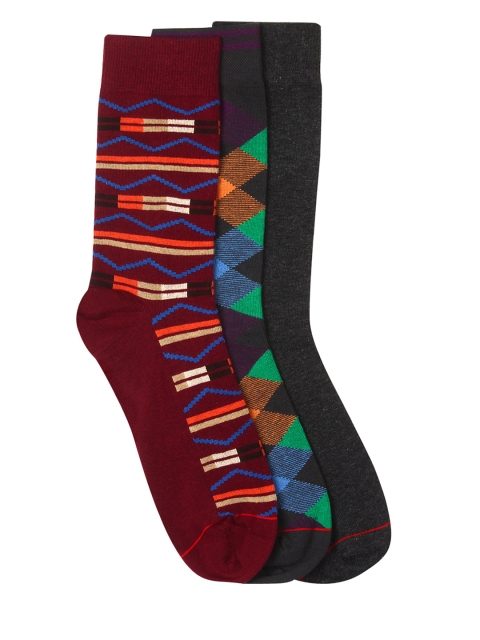 

Soxytoes Men Pack of 3 Printed Socks, Maroon