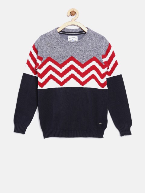 

Blue Giraffe Boys Navy & Red Chevron Patterned Pullover, Navy blue