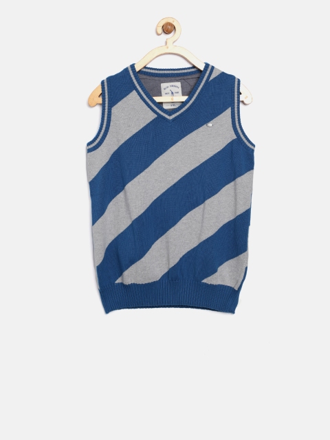 

Blue Giraffe Boys Blue & Grey Melange Striped Pullover