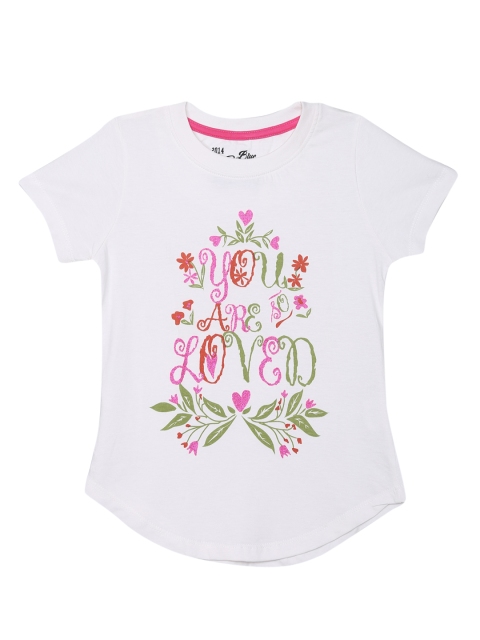 

Blue Giraffe Girls White Printed Round Neck T-shirt
