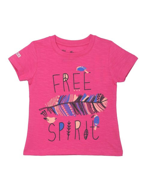 

Blue Giraffe Girls Pink Printed Round Neck T-shirt