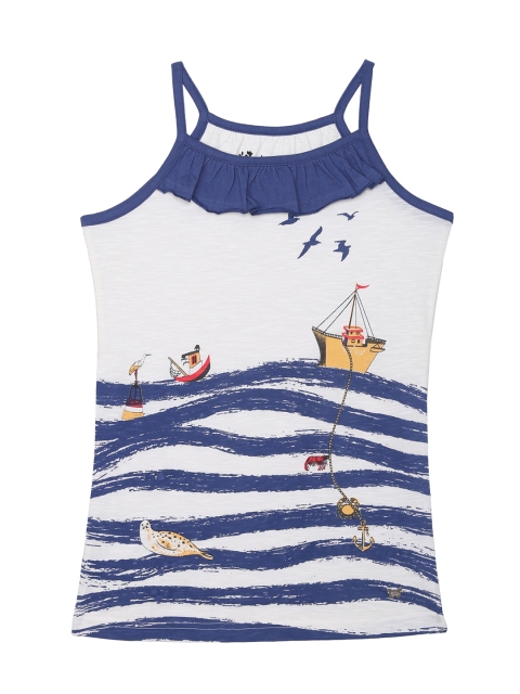 

Blue Giraffe Girls Off-White & Navy Blue Printed Pure Cotton Top