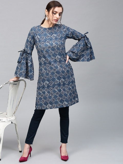 

AKS Women Blue & Off-White Ethnic Print Straight Kurta