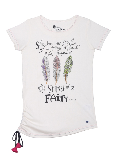

Blue Giraffe Girls White Printed Pure Cotton Top