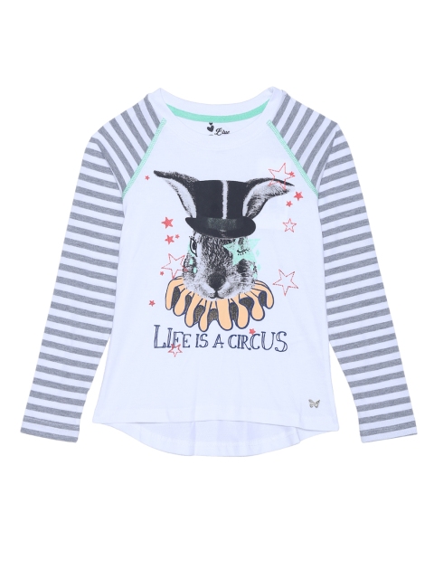 

Blue Giraffe Girls White Printed Top