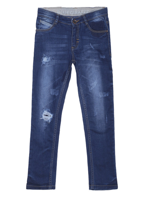 

Blue Giraffe Boys Navy Slim Fit Mid-Rise Mildly Distressed Stretchable Jeans, Navy blue
