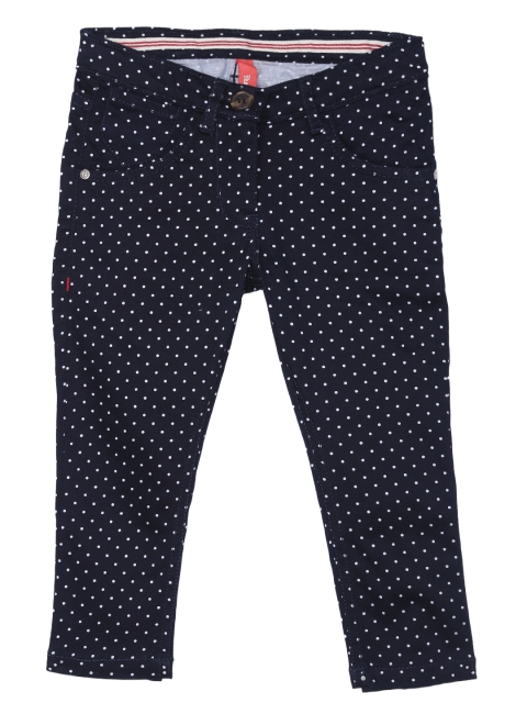 

Blue Giraffe Girls Navy Blue Slim Fit Dot Print Regular Trousers