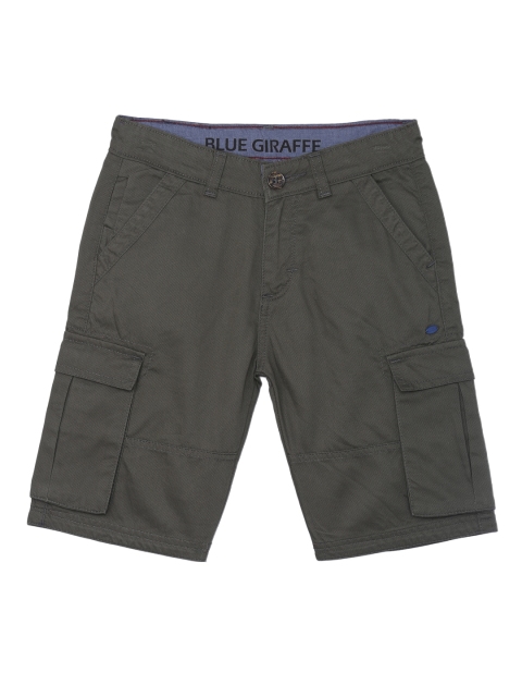 

Blue Giraffe Boys Olive Green Solid Slim Fit Cargo Shorts