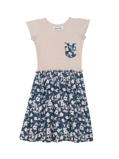 

Blue Giraffe Girls Cream-Coloured & Navy Printed Fit & Flare Dress