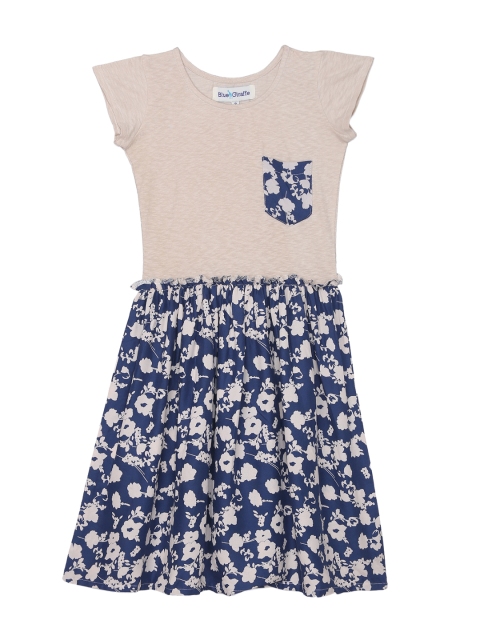 

Blue Giraffe Girls Cream-Coloured & Navy Floral Print Fit & Flare Dress