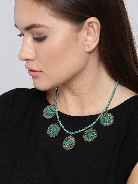 

Infuzze Green & Antique Gold-Toned Choker Necklace