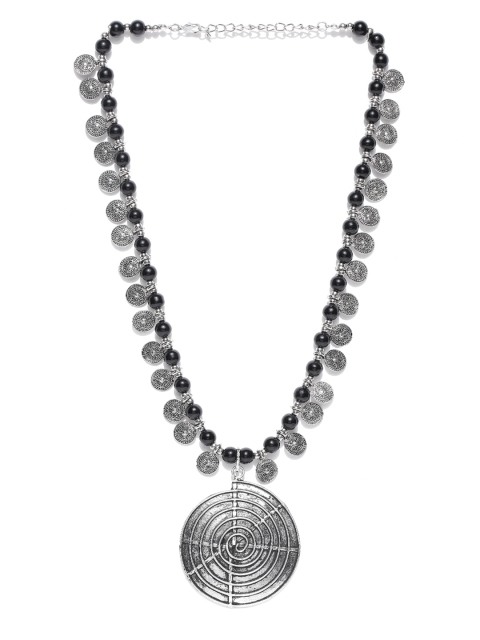 

Infuzze Oxidised Silver-Toned & Black Beaded Necklace