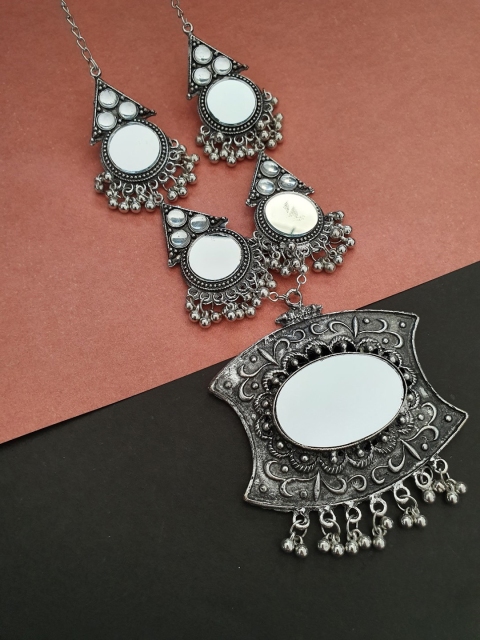 

Infuzze Oxidised Silver-Toned Mirror Necklace