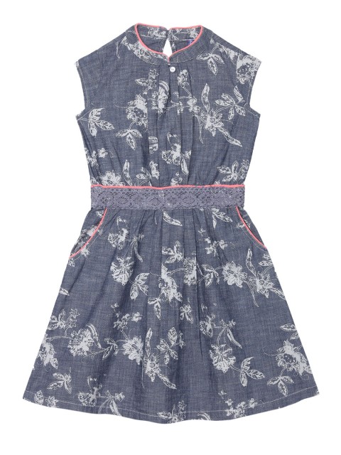 

Blue Giraffe Girls Grey Floral Print A-Line Dress