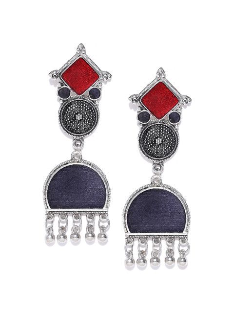 

Infuzze Red & Navy Blue Handcrafted Geometric Enamelled Drop Earrings