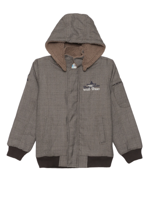 

Blue Giraffe Boys Grey Checked Bomber Jacket with Detachable Hood