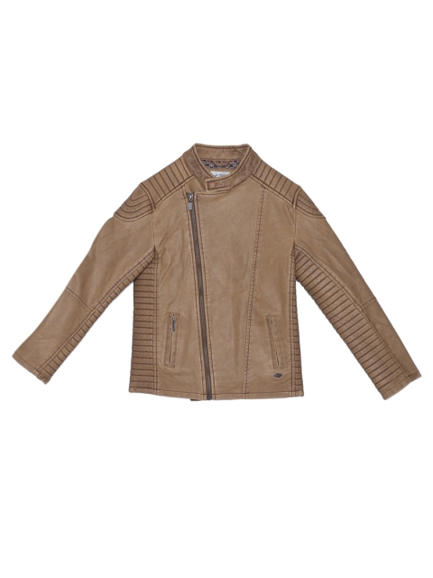 

Blue Giraffe Boys Brown Solid Biker Jacket