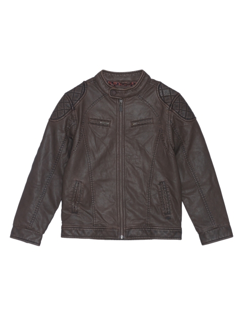 

Blue Giraffe Boys Brown Solid Biker Jacket