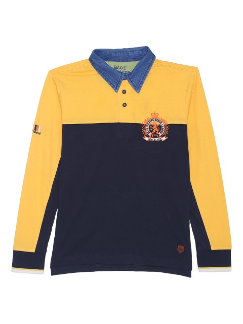 

Blue Giraffe Boys Navy & Yellow Colourblocked Polo Collar T-shirt, Navy blue