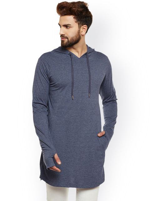 

Hypernation Men Blue Solid Hooded Sweatshirt