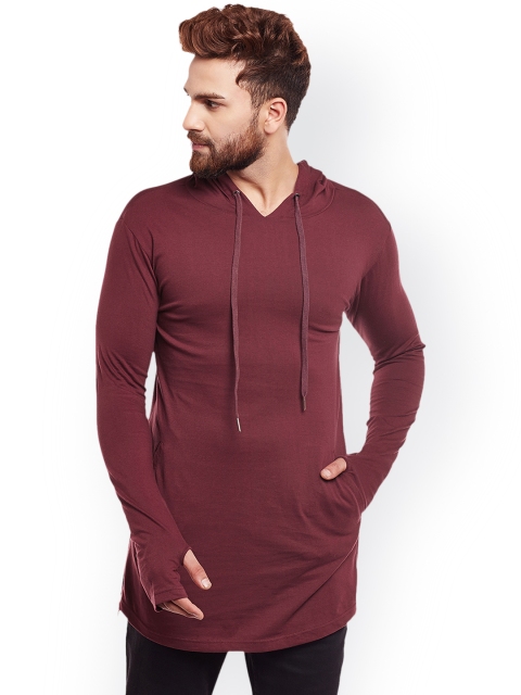 

Hypernation Men Maroon Solid Hooded Sweatshirt