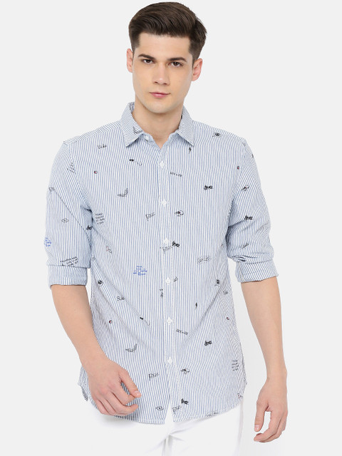 

Jack & Jones Men Blue & White Slim Fit Striped Casual Shirt