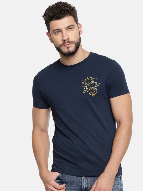 

Jack & Jones Men Navy Blue Solid Round Neck T-shirt