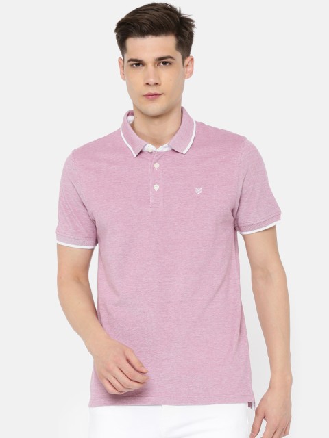 

Jack & Jones Men Pink Self Design Round Neck T-shirt