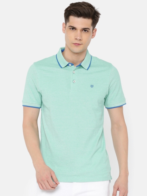 

Jack & Jones Men Green Self Design Polo Collar T-shirt