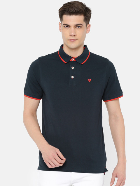 

Jack & Jones Men Navy Solid Polo Collar T-shirt, Navy blue