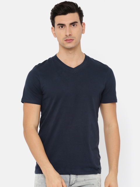 

Jack & Jones Men Navy Solid V-Neck T-shirt, Navy blue