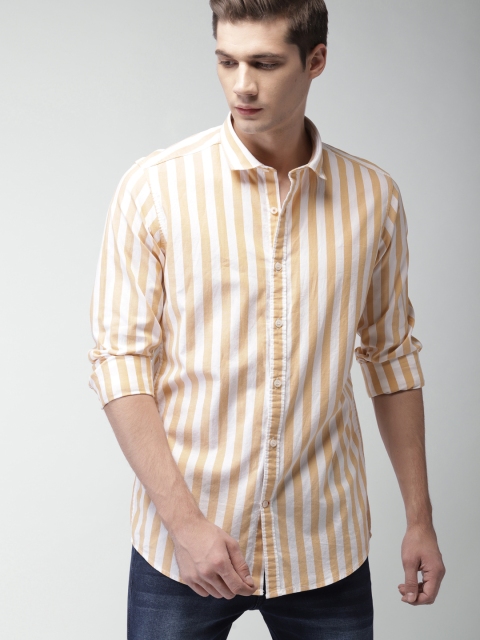 

Mast & Harbour Men White & Yellow Slim Fit Striped Casual Shirt