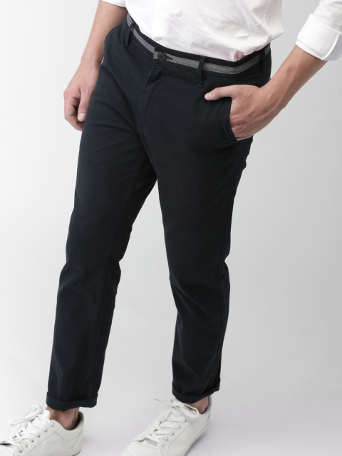 

Mast & Harbour Men Navy Slim Fit Solid Regular Trousers, Navy blue