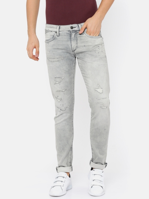 

Jack & Jones Men Grey Slim Fit Low-Rise Mildly Distressed Stretchable Jeans