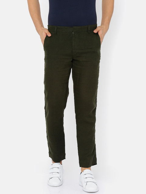

Jack & Jones Men Green Slim Fit Solid Trousers