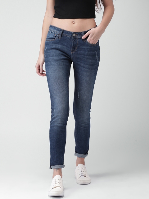 

Mast & Harbour Women Blue Skinny Fit Mid-Rise Low Distress Stretchable Jeans